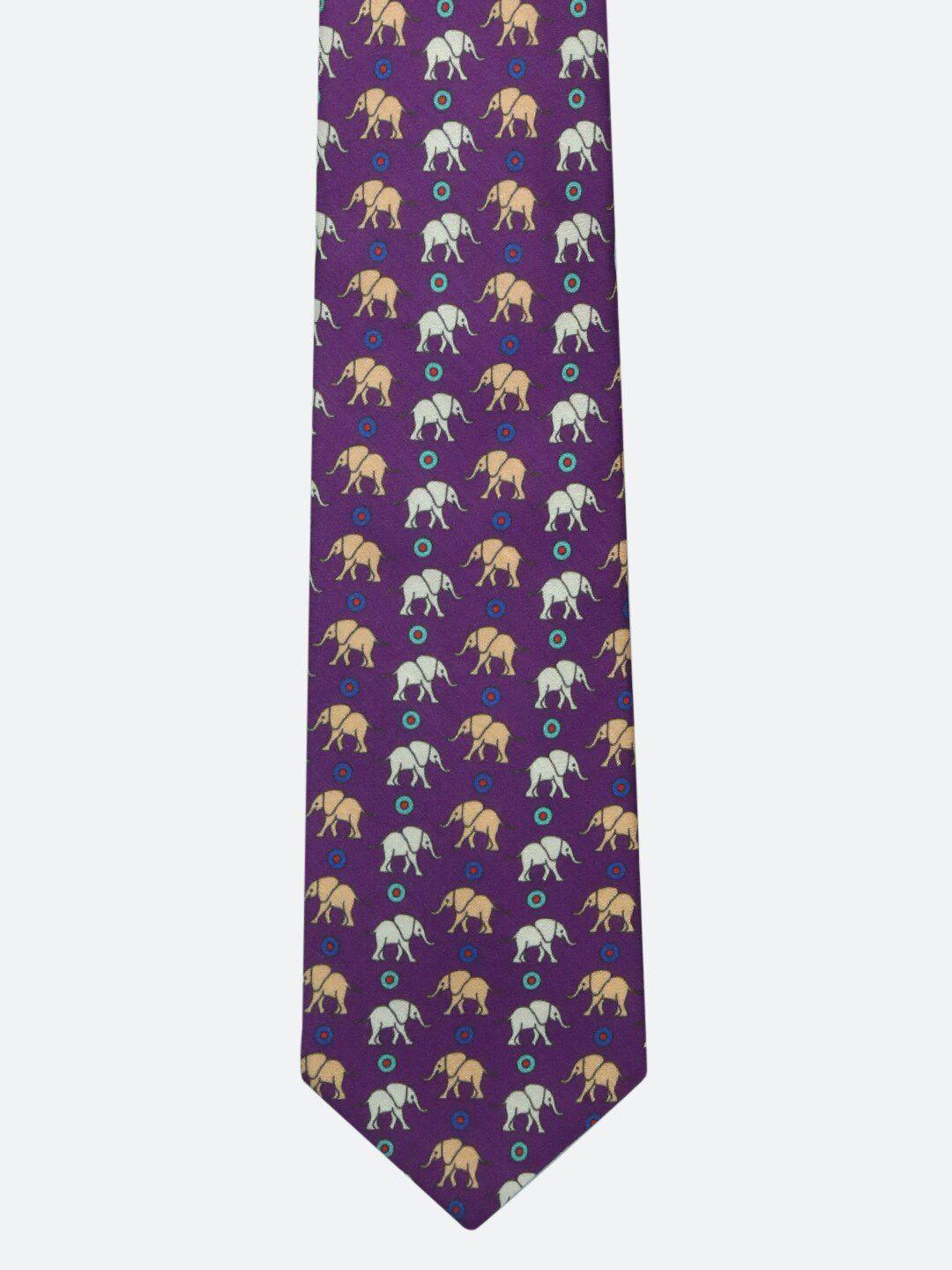 tossido men purple & white printed broad tie