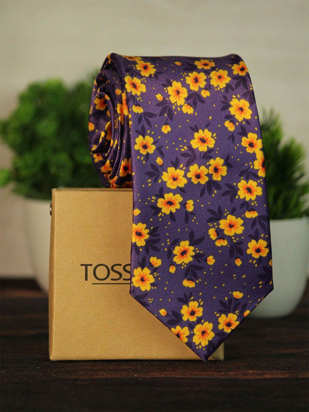 tossido men purple & yellow printed broad tie