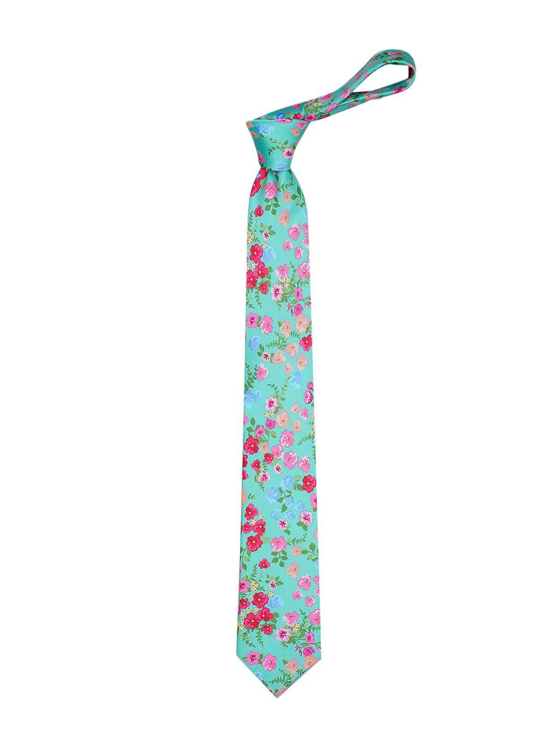 tossido men turquoise blue & pink printed broad tie