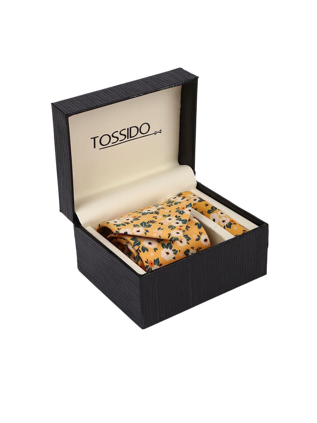 tossido men yellow & green printed accessory gift set