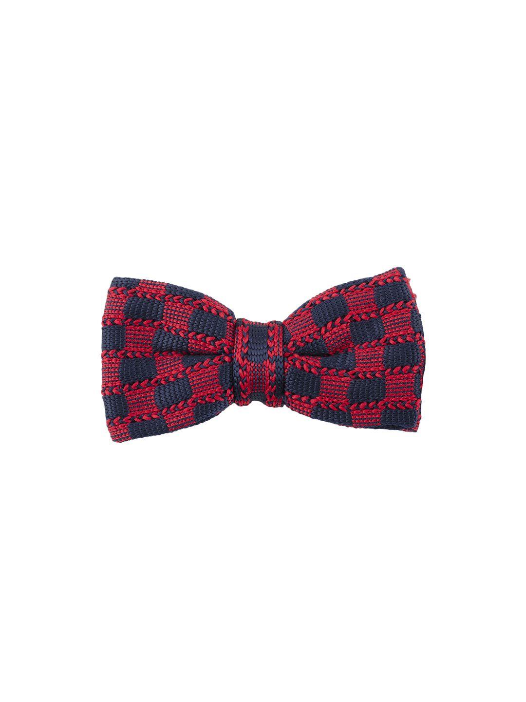 tossido navy blue & red woven design bow tie