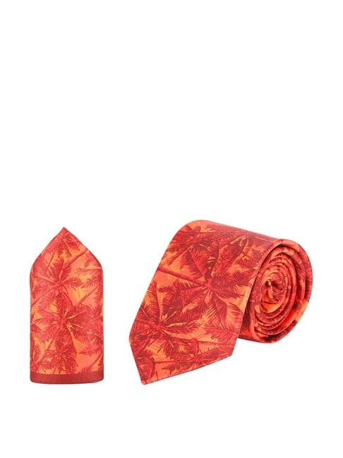 tossido orange printed  tie with pocket square