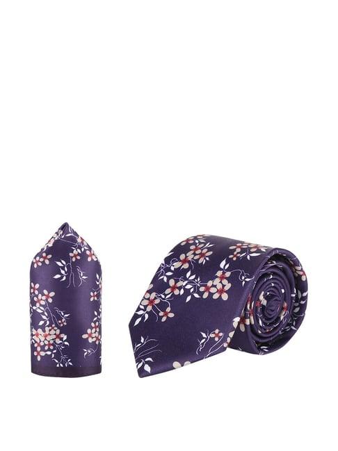 tossido purple floral tie with pocket square