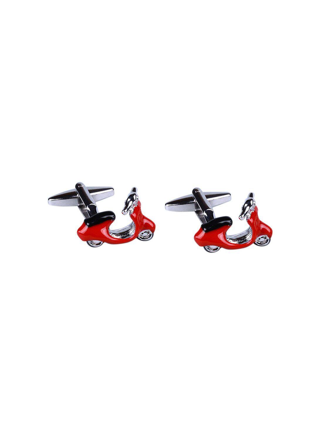 tossido red & silver-toned quirky cufflink