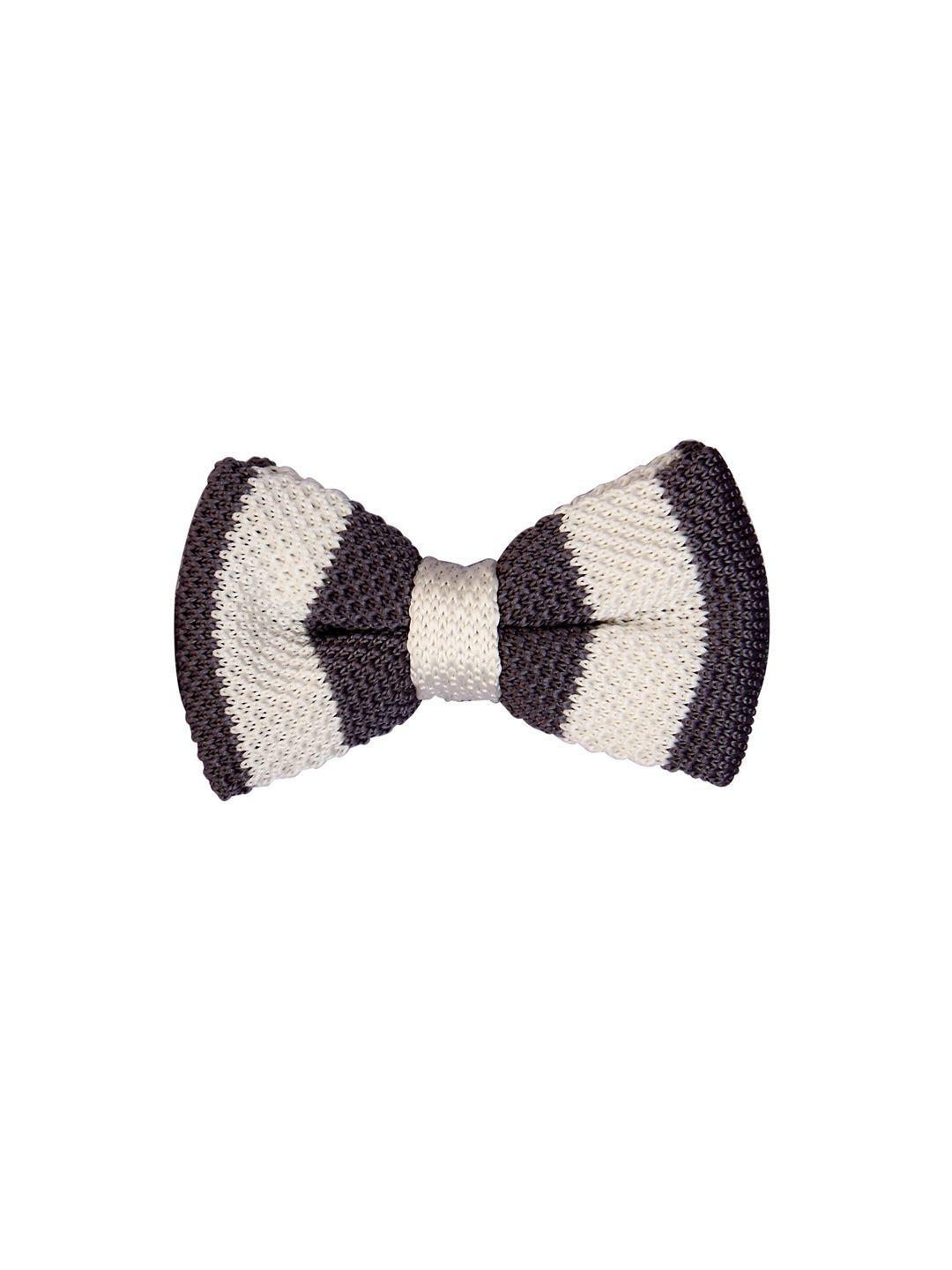 tossido white & black knitted striped bow tie