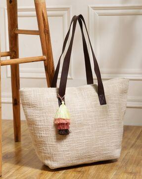 tote bag with zip closure & tassels