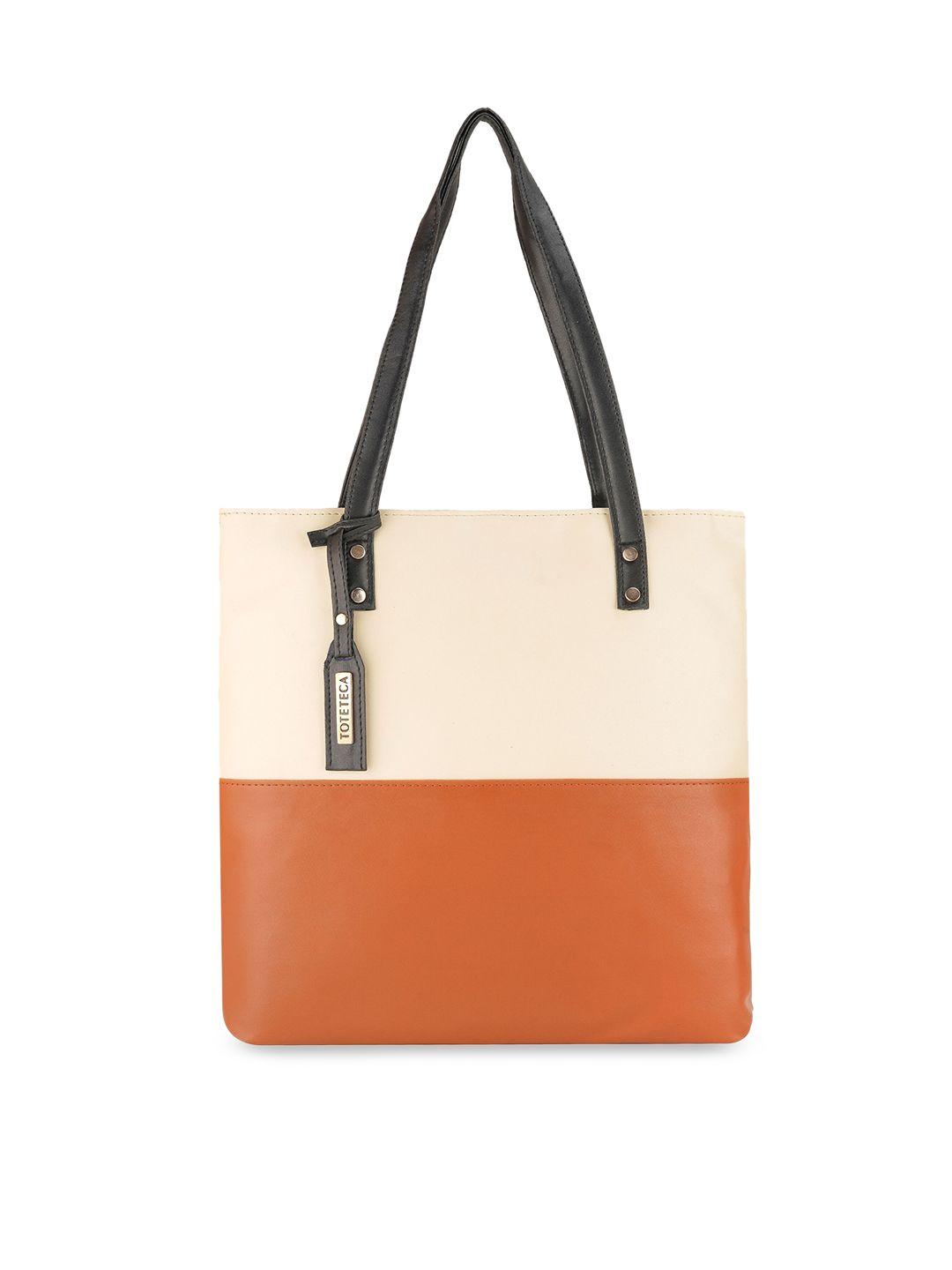 toteteca white colourblocked pu structured shoulder bag with tasselled