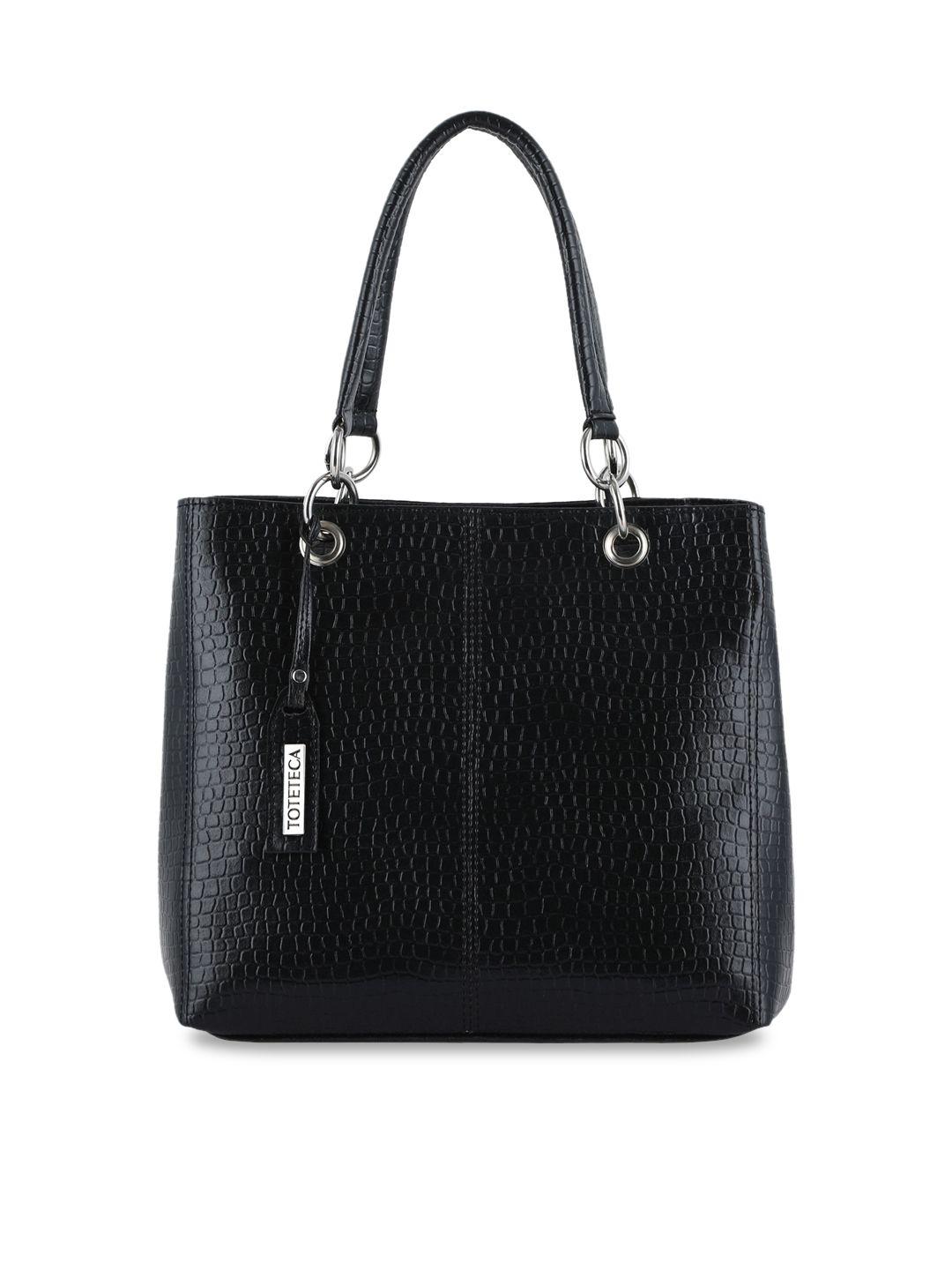 toteteca black animal textured structured handheld bag