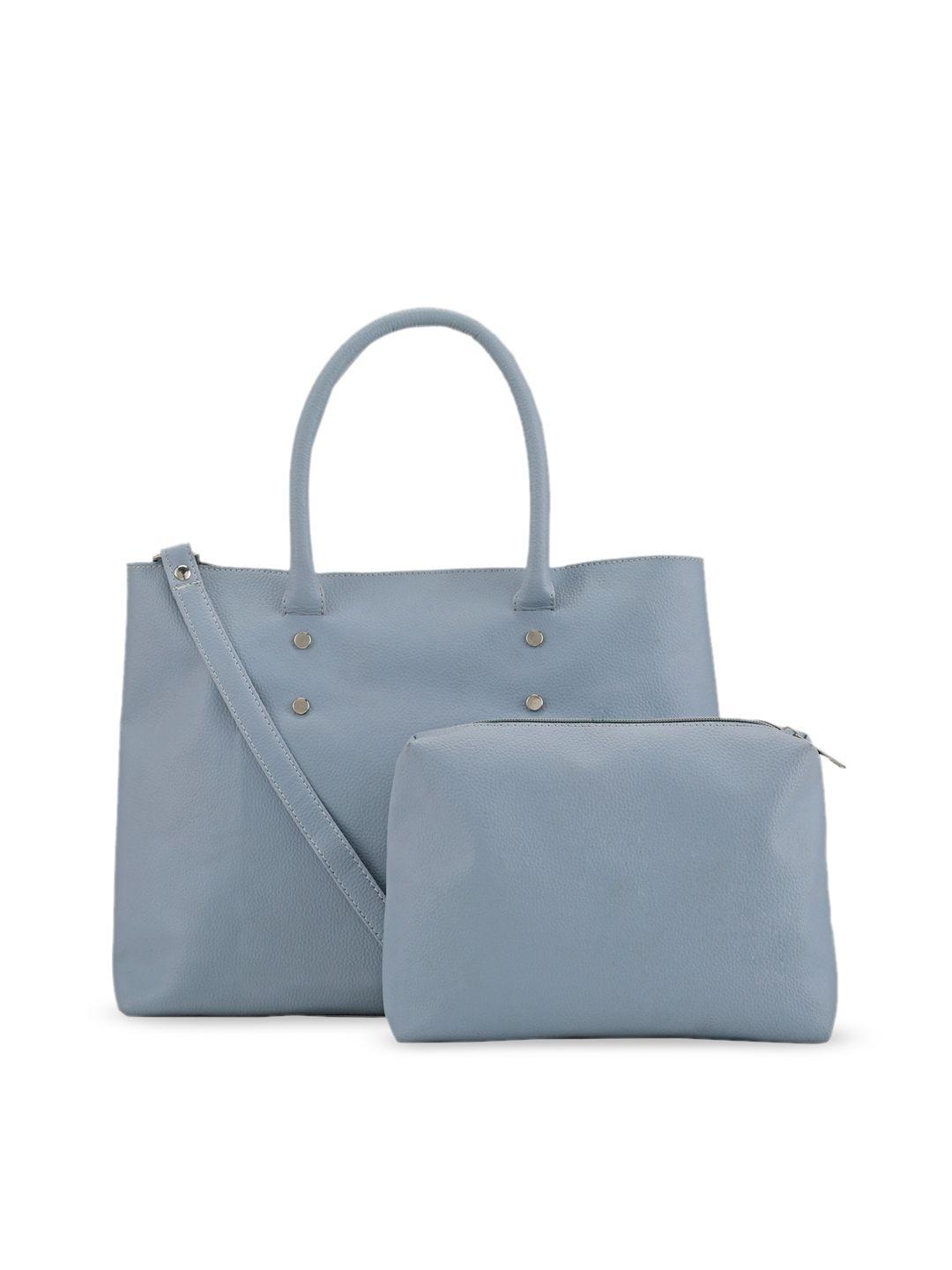 toteteca blue pu oversized structured shoulder bag with tasselled