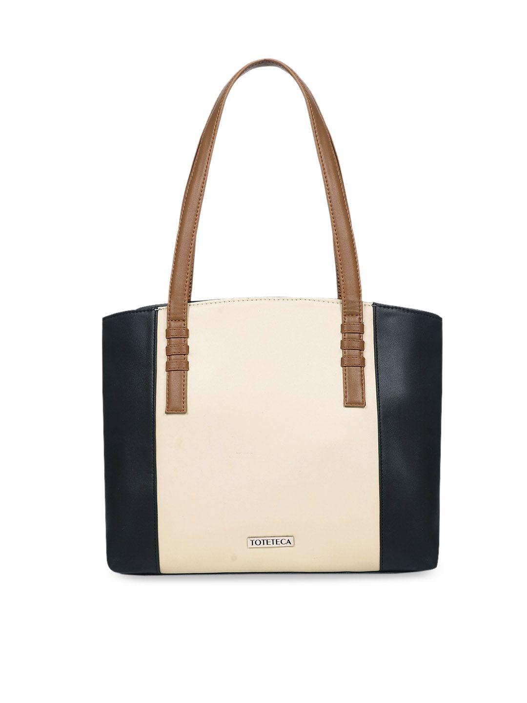 toteteca off-white & black colourblocked shoulder bag