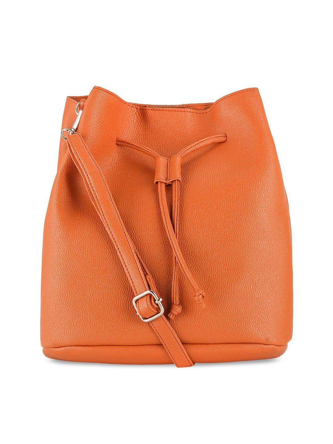 toteteca orange pu oversized bucket sling bag with bow detail