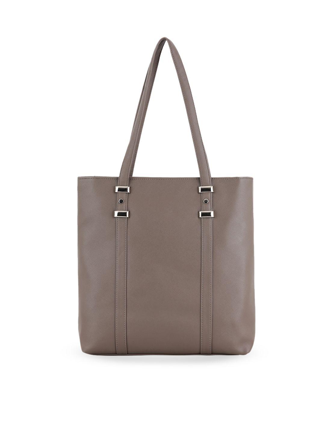 toteteca taupe pu structured shoulder bag with buckle detail