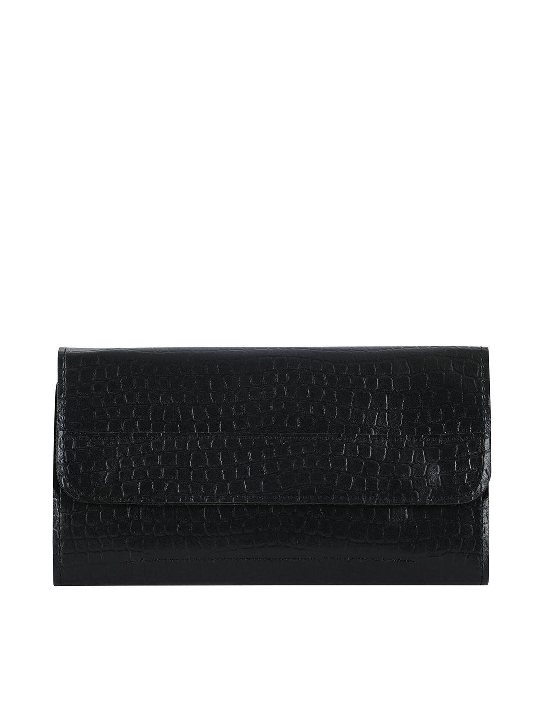 toteteca women black textured pu envelope wallet