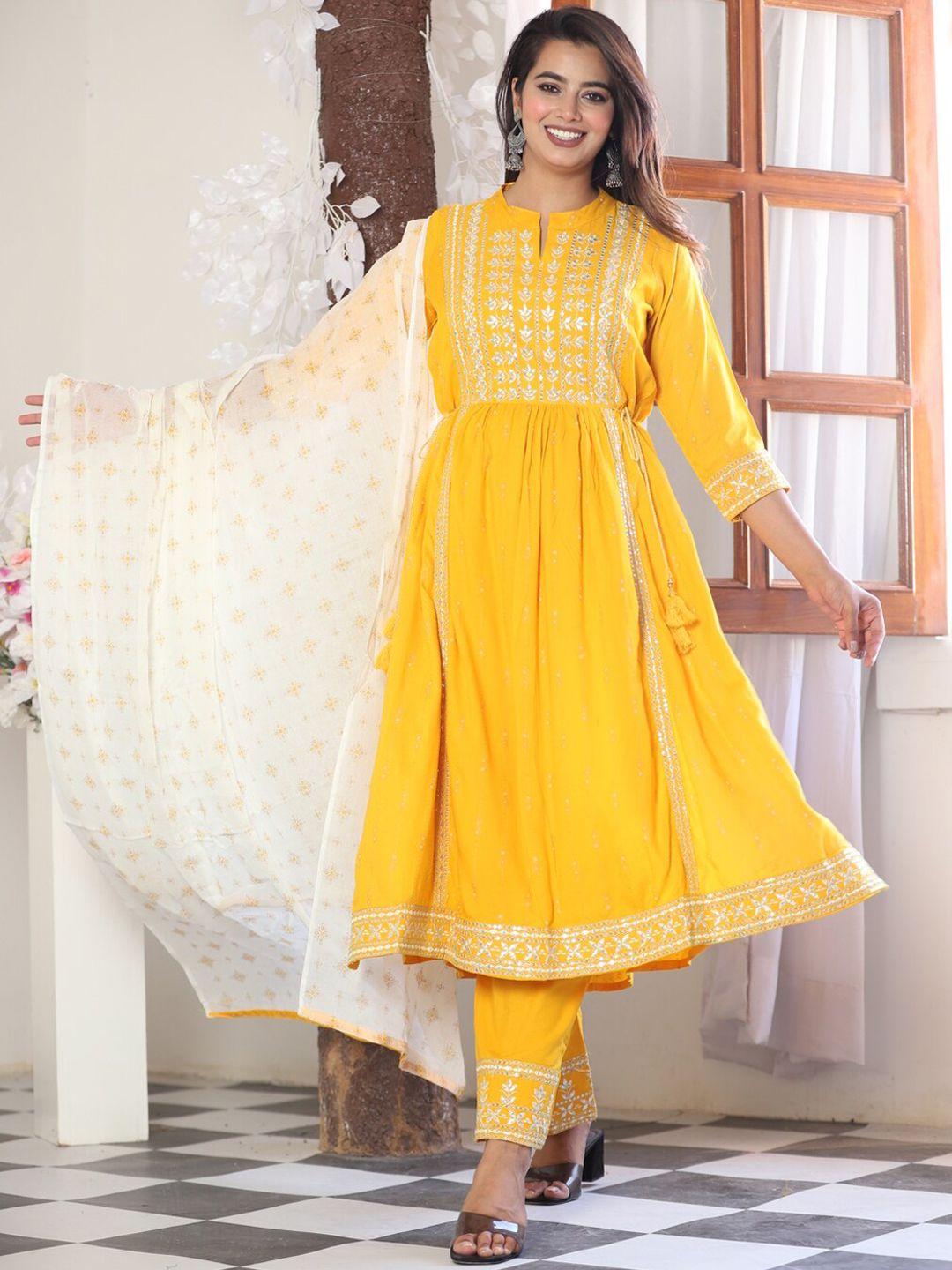 toulin ethnic motifs embroidered empire kurta with palazzos & dupatta