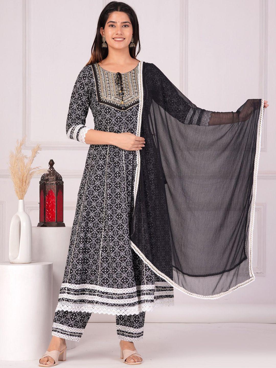 toulin ethnic motifs printed regular anarkali kurta & palazzos with dupatta