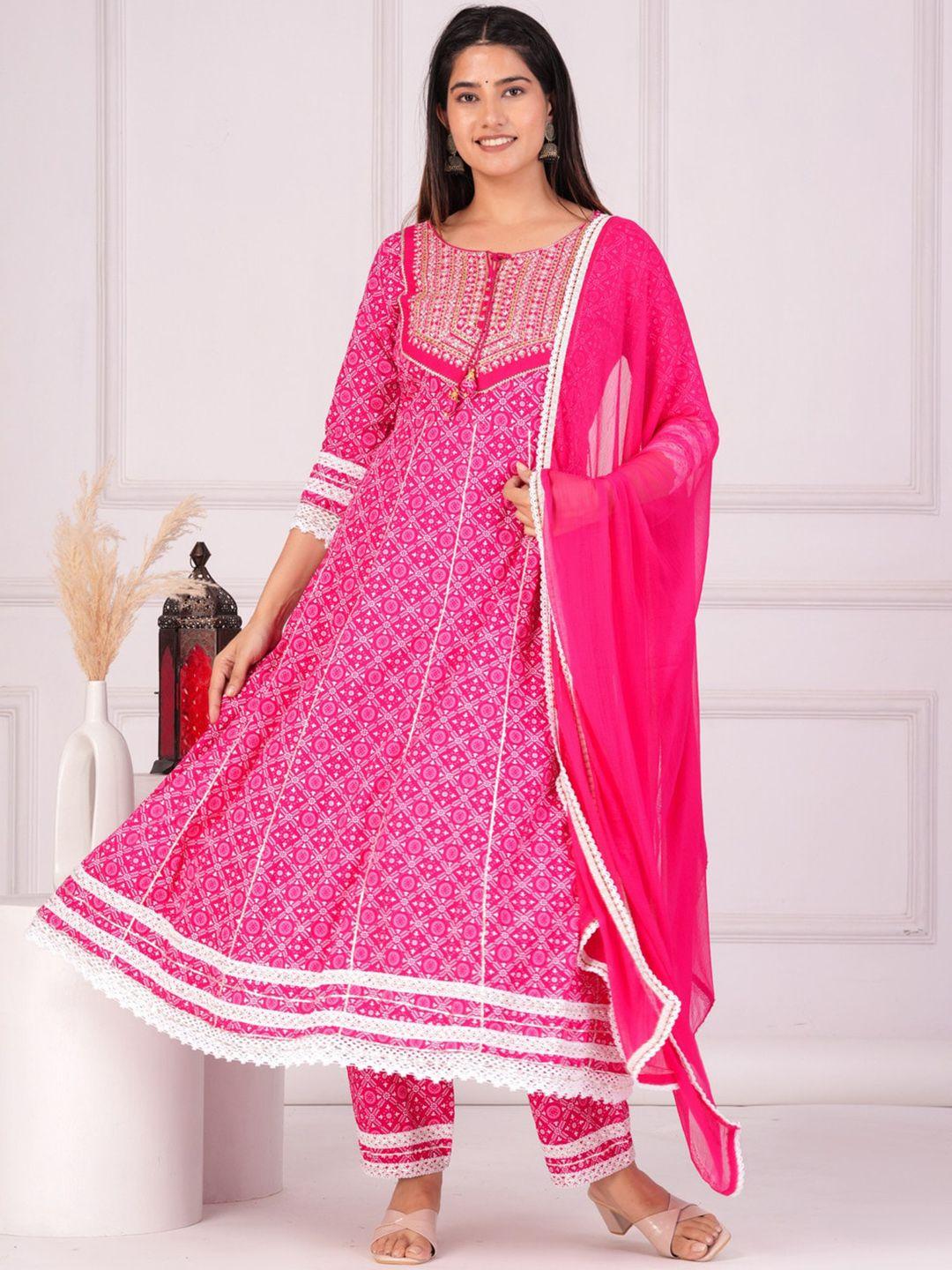 toulin ethnic motifs printed regular anarkali kurta & palazzos with dupatta