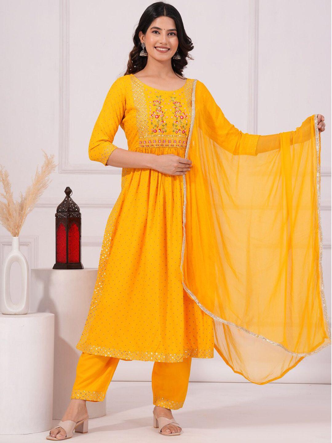 toulin floral embroidered regular kurta with trousers & dupatta