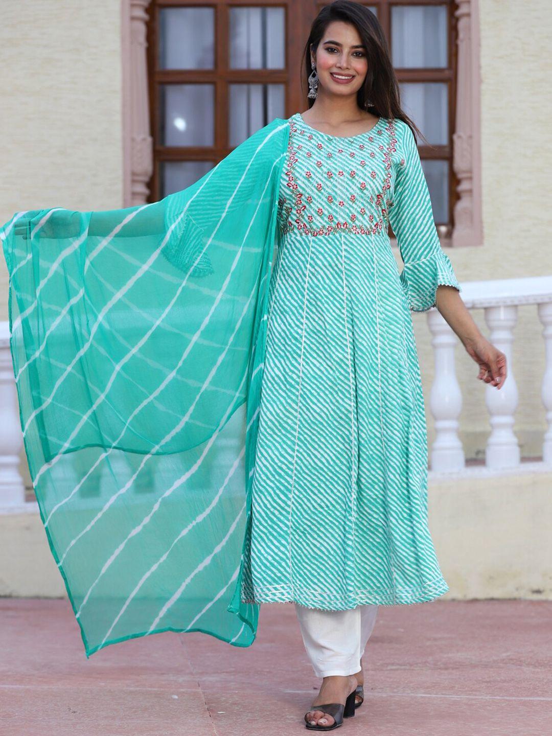 toulin floral embroidered thread work kurta with palazzos & dupatta