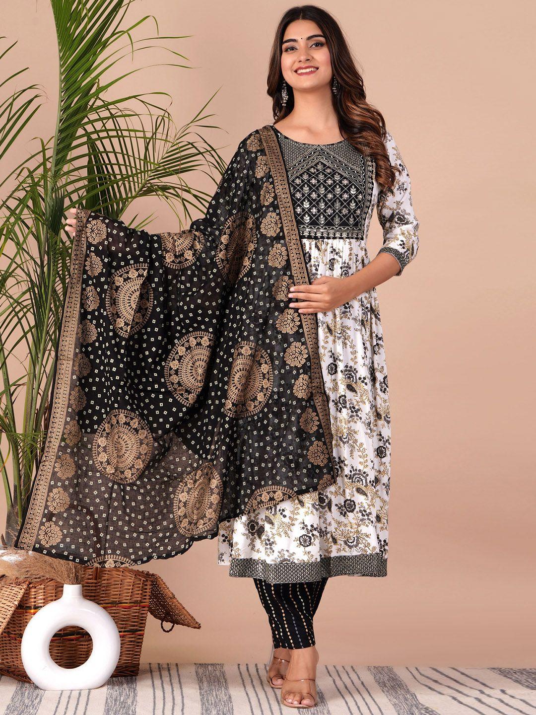 toulin floral printed empire thread work kurta with palazzos & dupatta