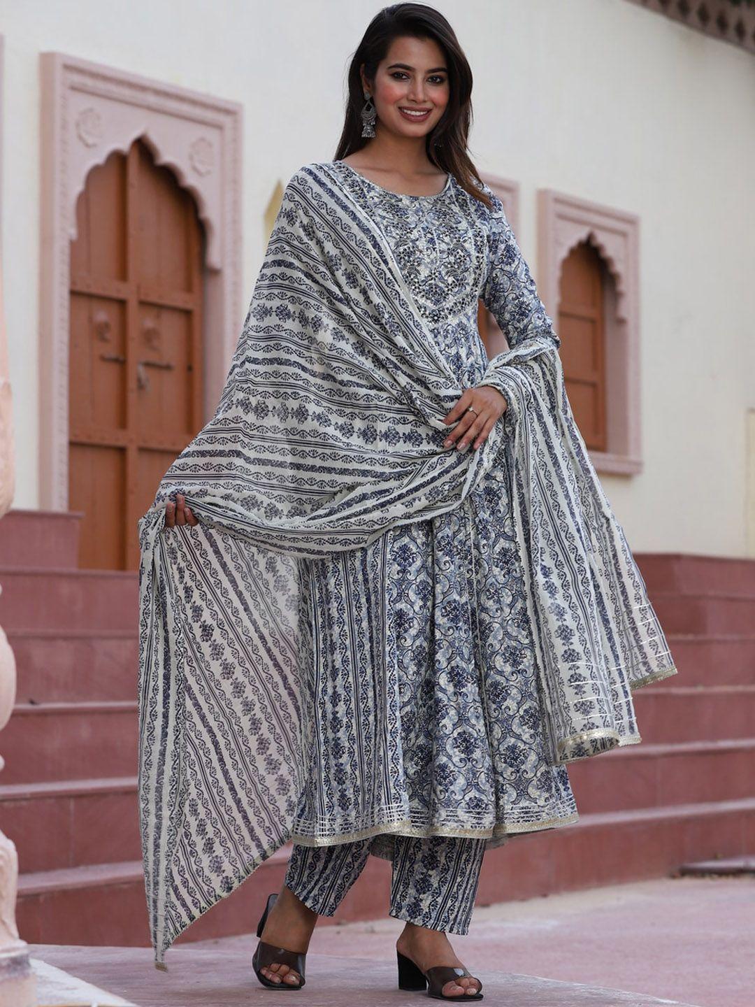 toulin floral printed flared kurta with palazzos & dupatta