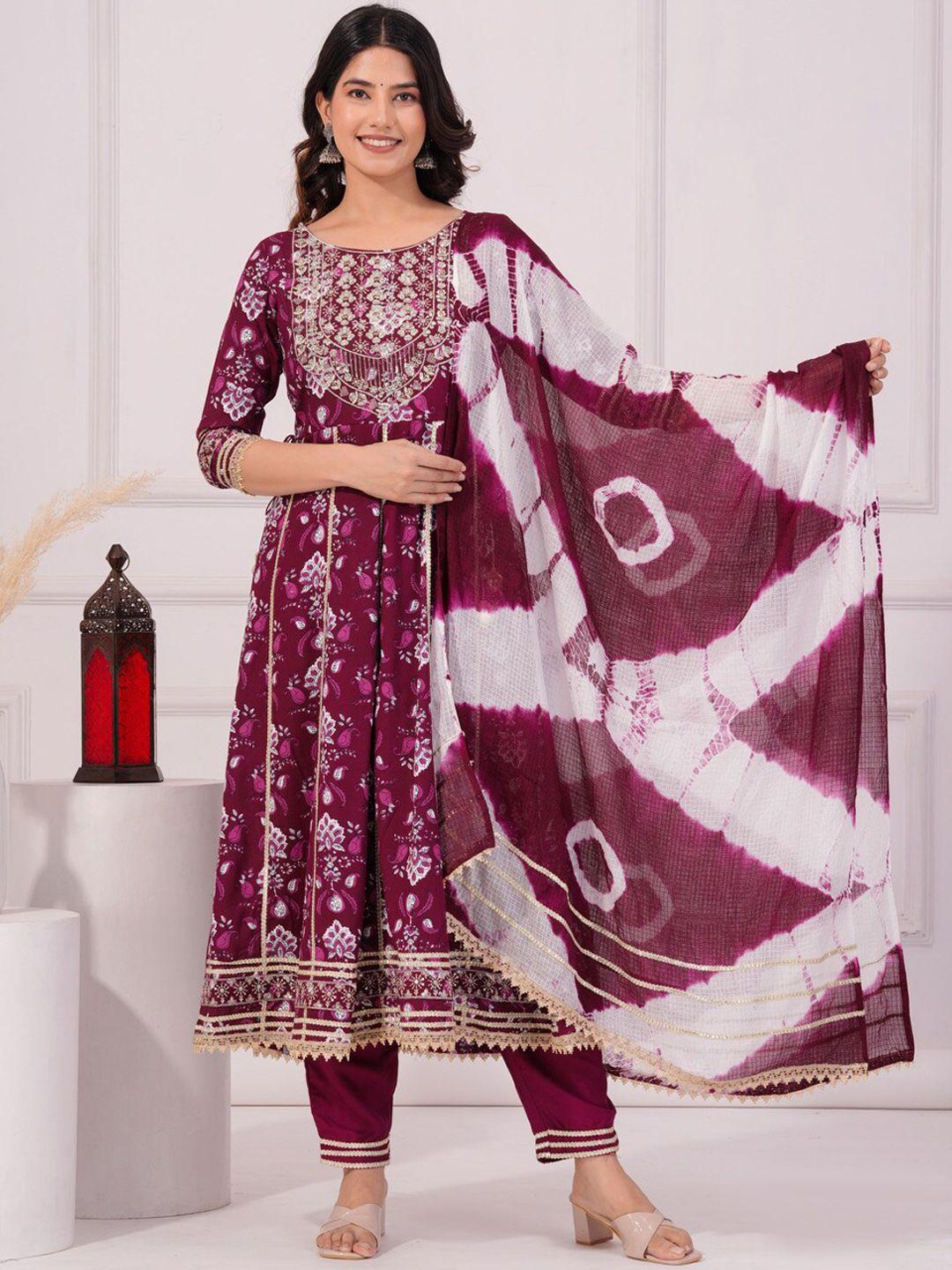 toulin floral printed kurta with trousers & dupatta