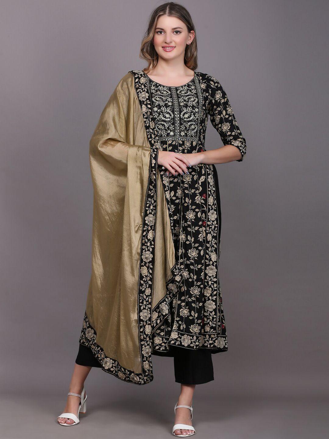 toulin floral printed sequinned kurta with palazzos & with dupatta