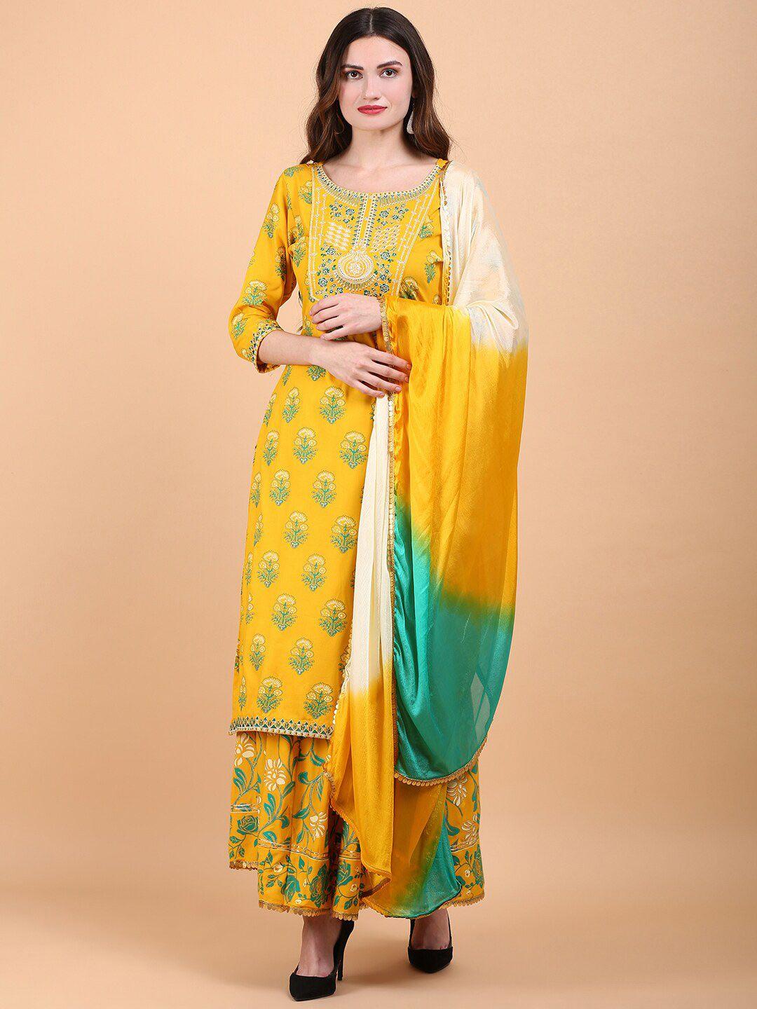 toulin floral printed thread work zari kurta with skirt & dupatta