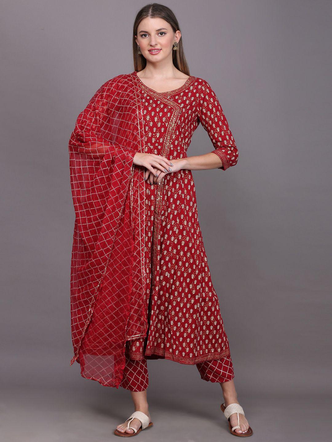 toulin women ethnic motifs printed angrakha sequinned kurta with palazzos & with dupatta