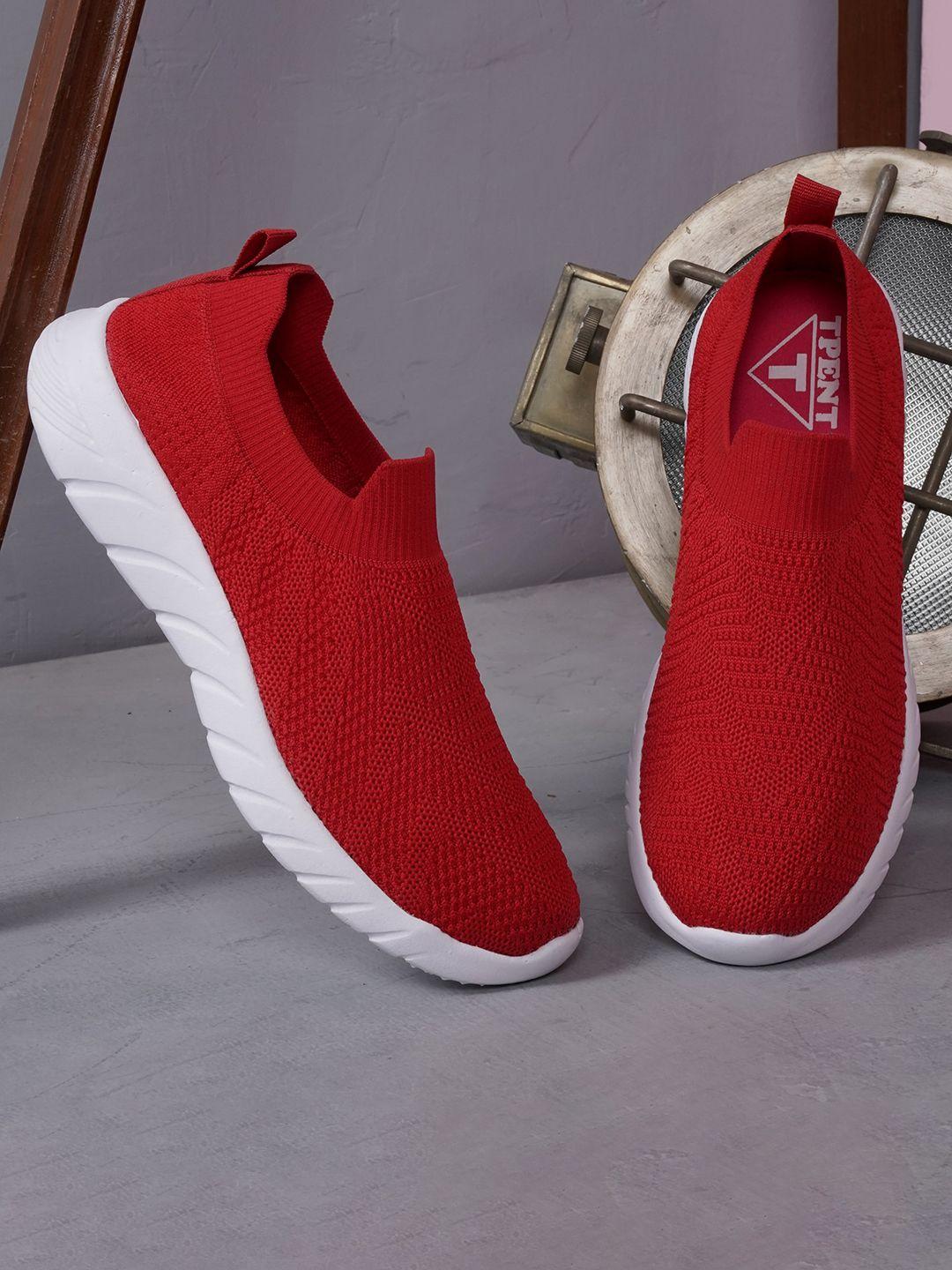 tpent women red woven design slip-on sneakers