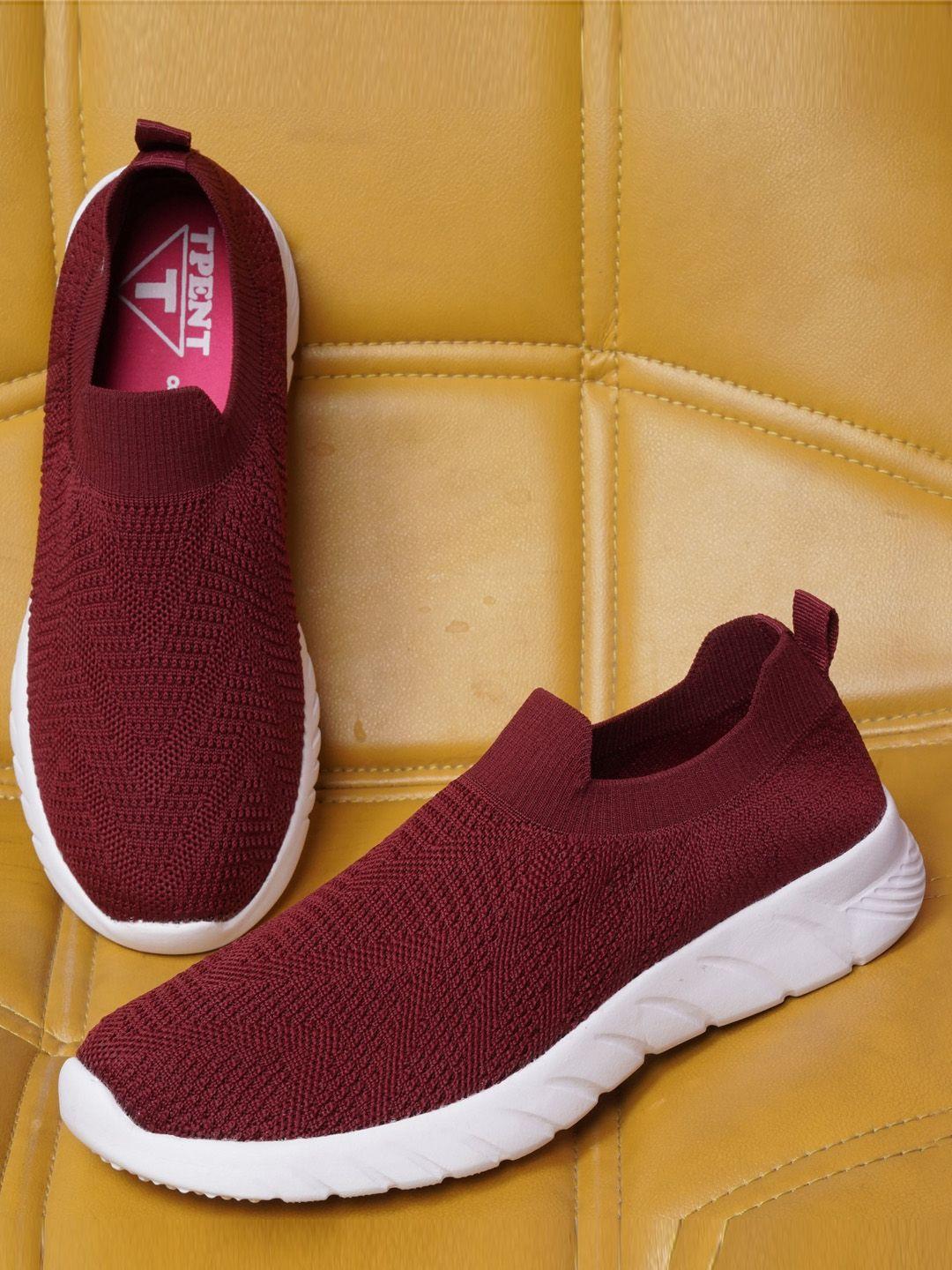 tpent women maroon woven design slip-on sneakers