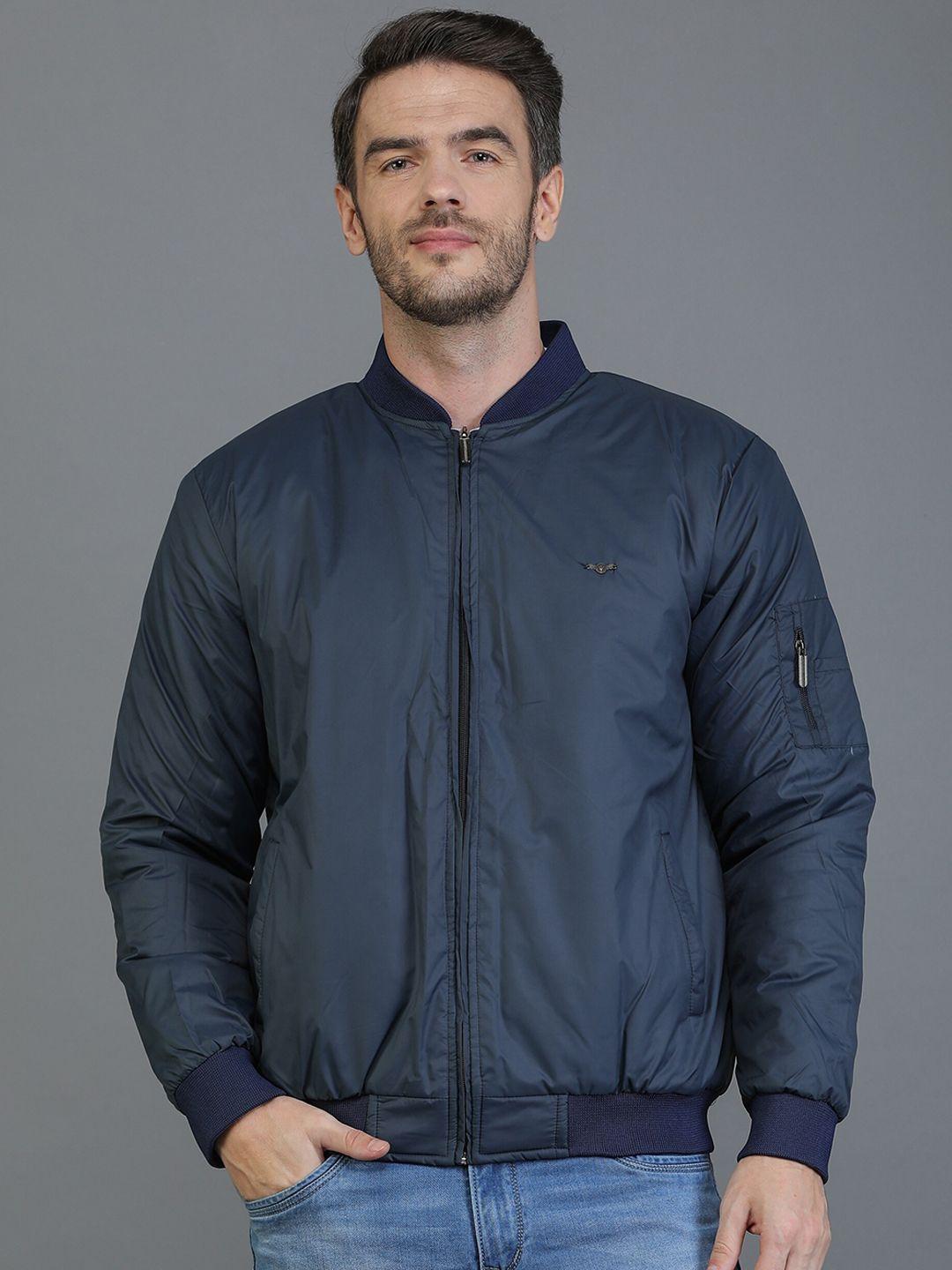 tqs men navy blue floral windcheater and water resistant bomber jacket