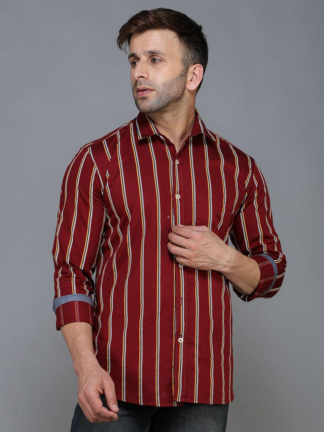 tqs men rust standard striped casual shirt