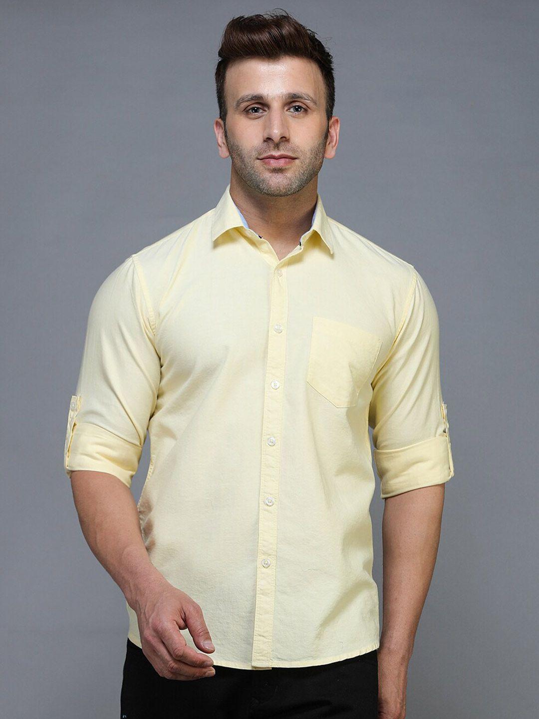 tqs men yellow standard casual shirt