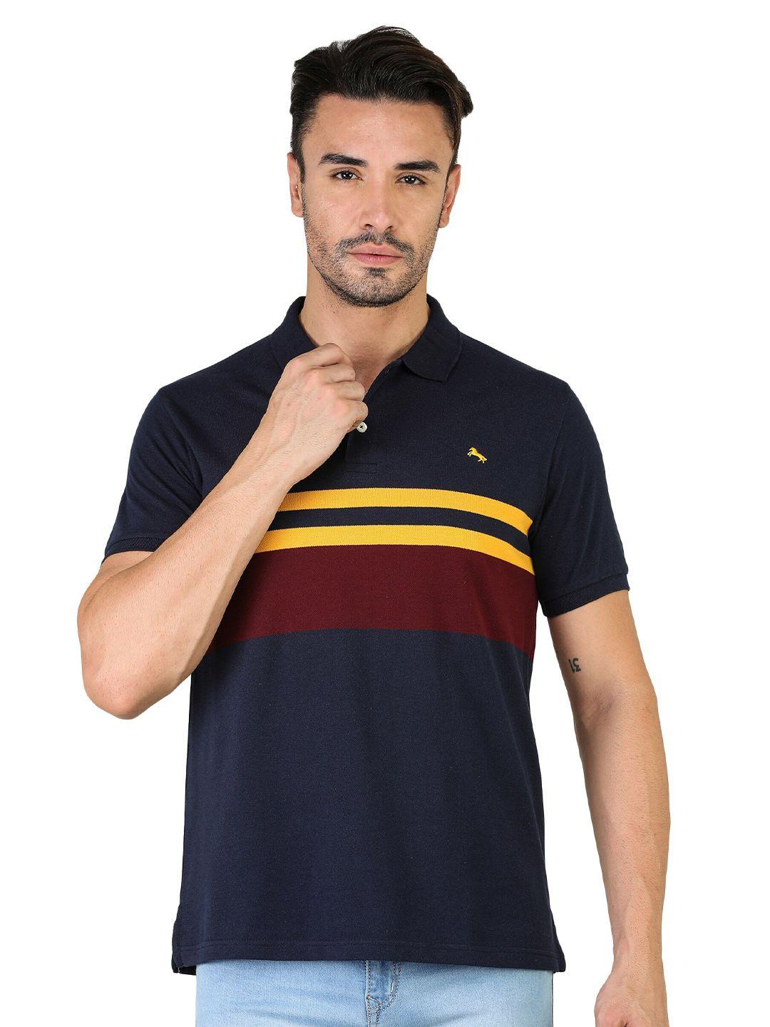tqs colourblocked polo collar slim fit pure cotton casual t-shirt