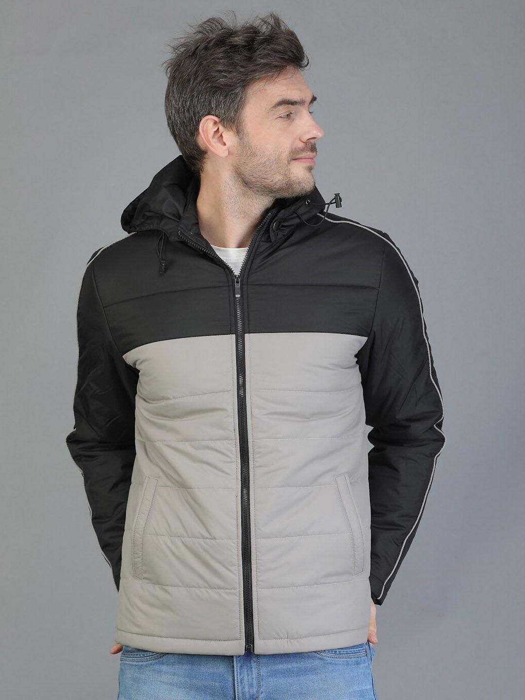 tqs men black colourblocked windcheater and water resistant puffer jacket