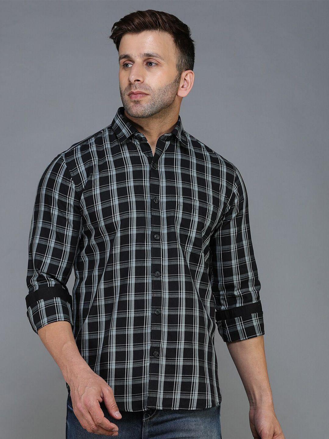 tqs men black standard tartan checks checked casual shirt