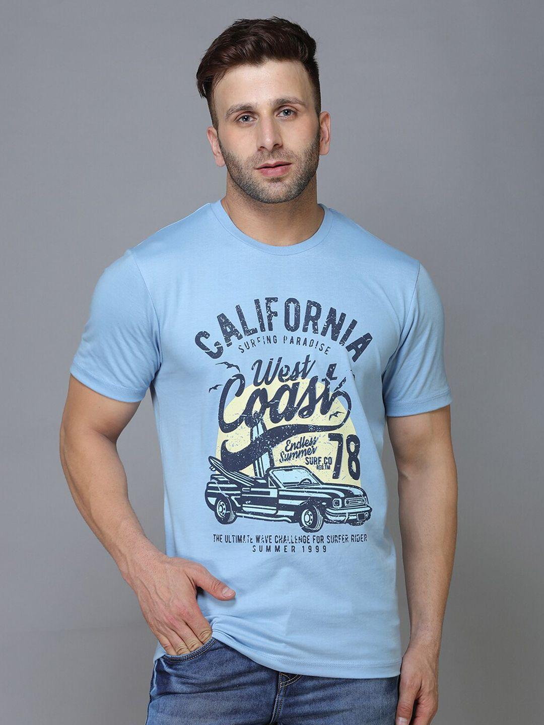 tqs men blue biker printed t-shirt