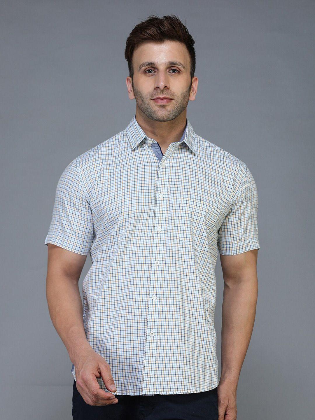 tqs men blue standard checked casual shirt