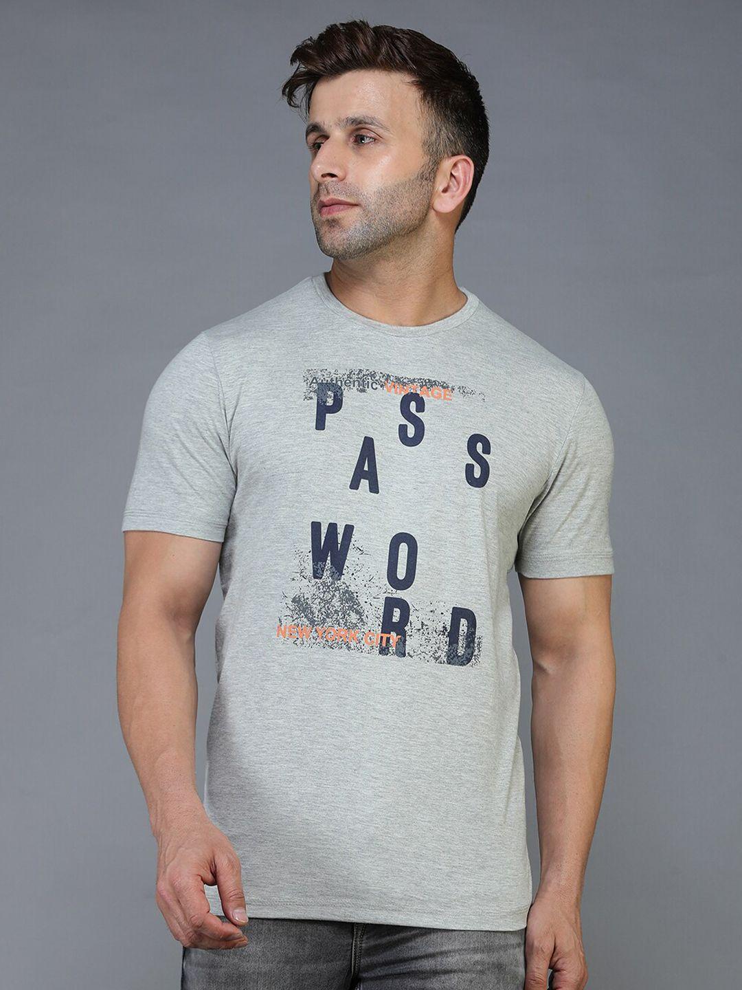 tqs men grey & sky gray typography printed raw edge t-shirt