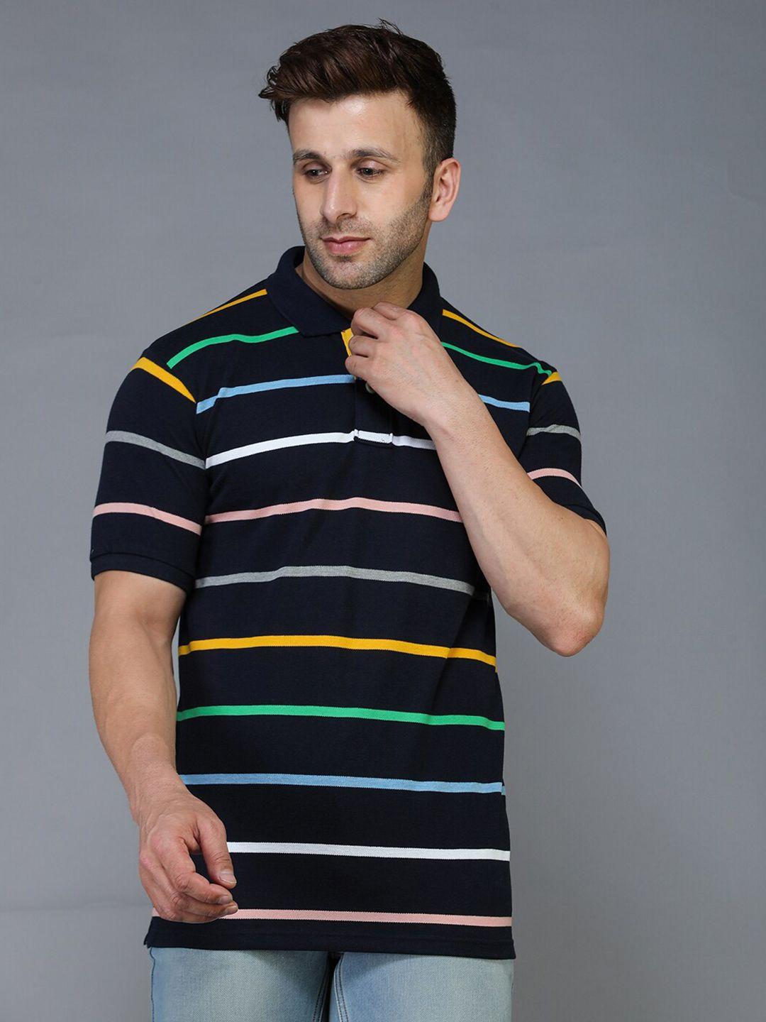 tqs men multicoloured striped polo collar t-shirt