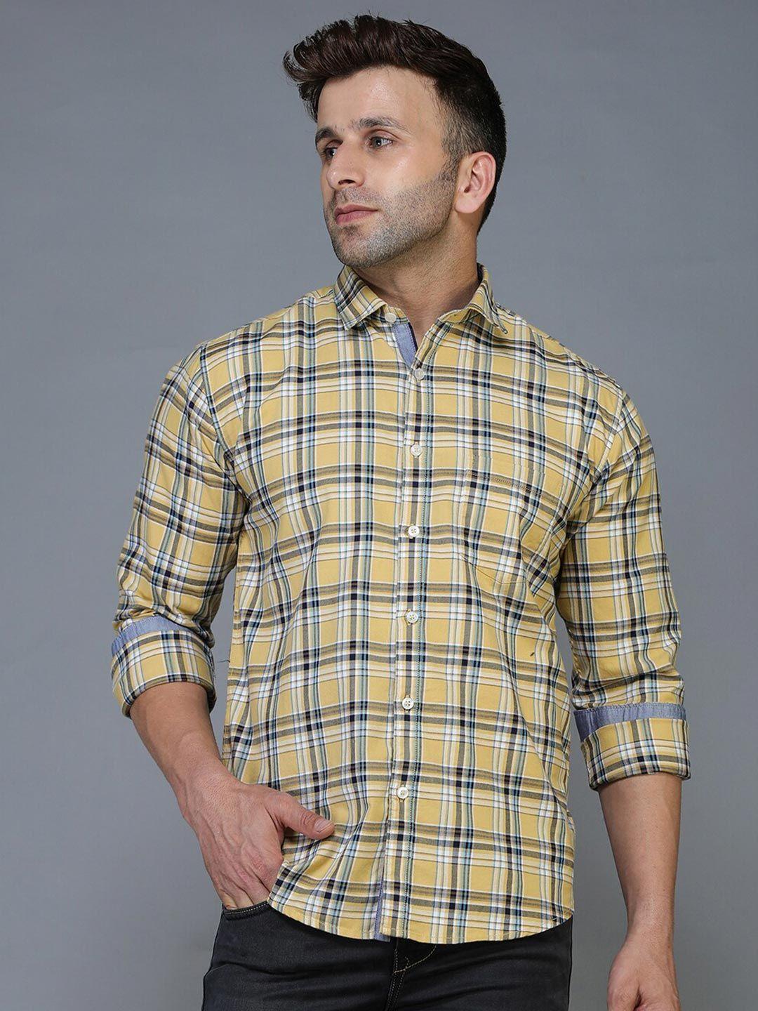 tqs men mustard standard tartan checks checked casual shirt