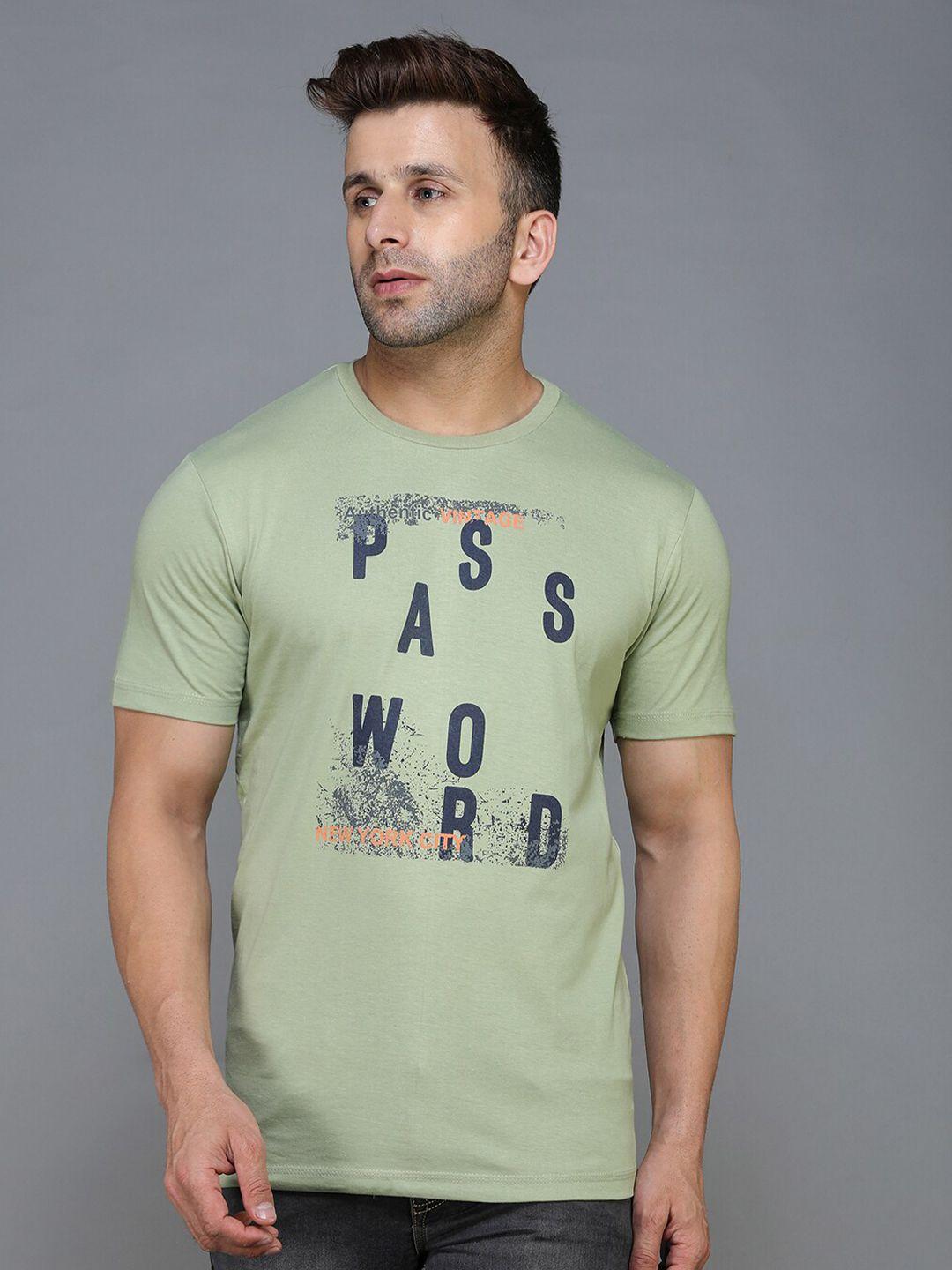 tqs men olive green typography printed raw edge t-shirt
