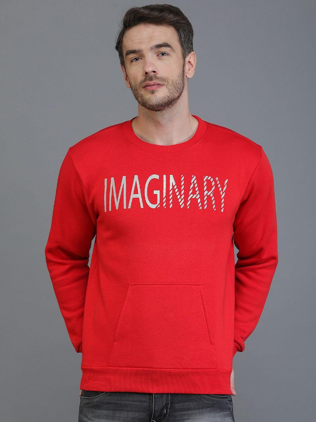 tqs men red printed  round neck fleece sweatshirt