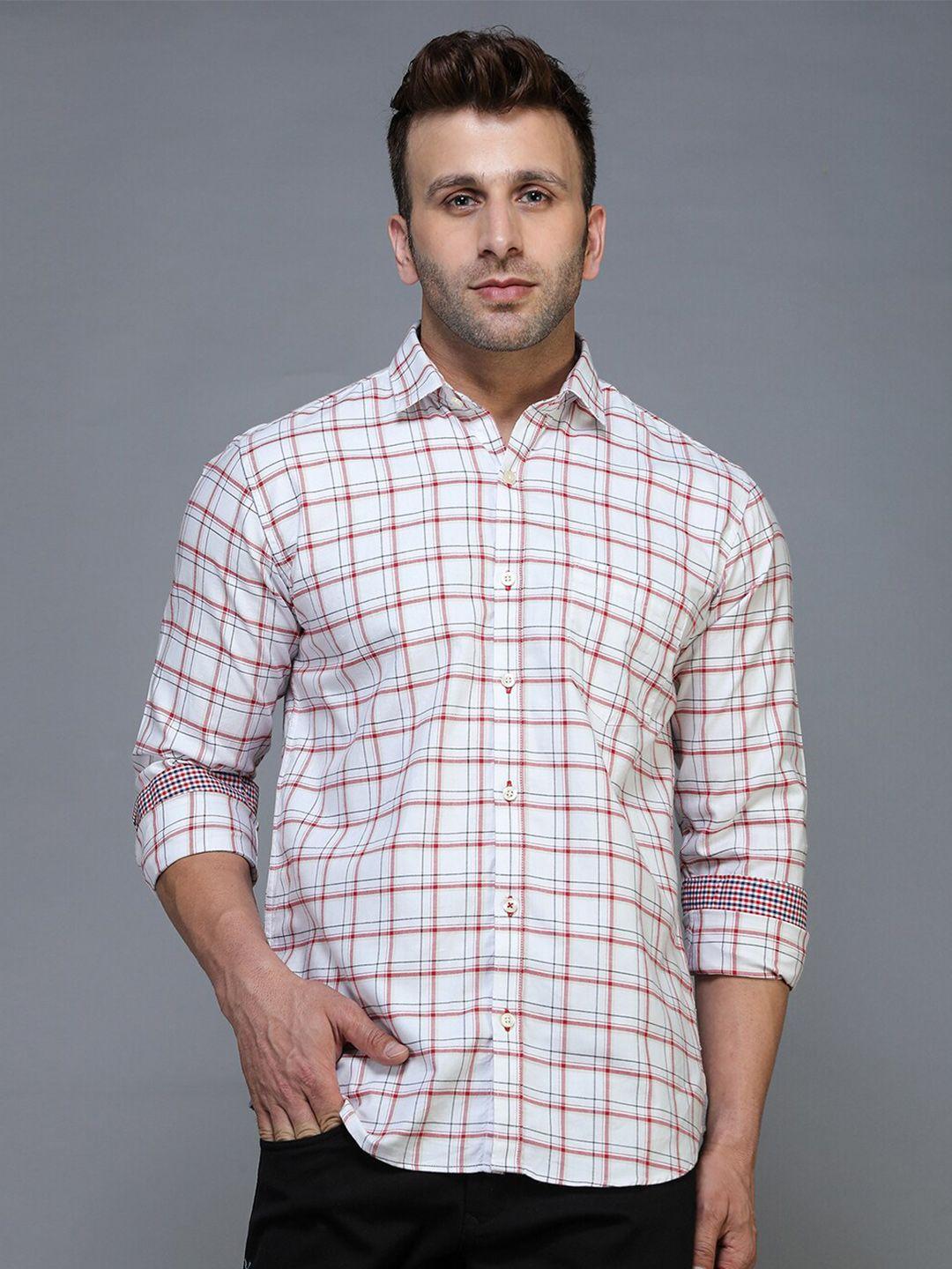 tqs men white standard checked casual shirt