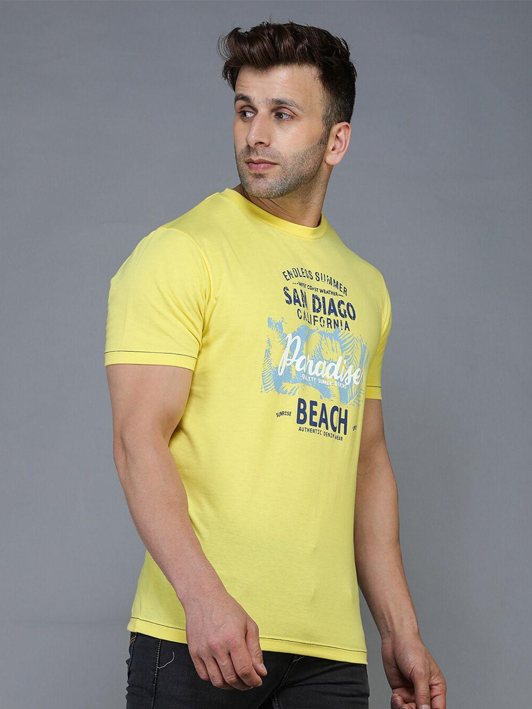 tqs men yellow & khaki typography printed t-shirt