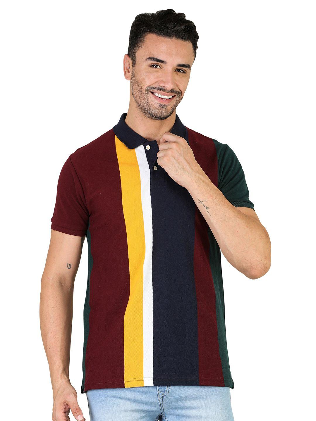 tqs striped polo collar cotton t-shirt