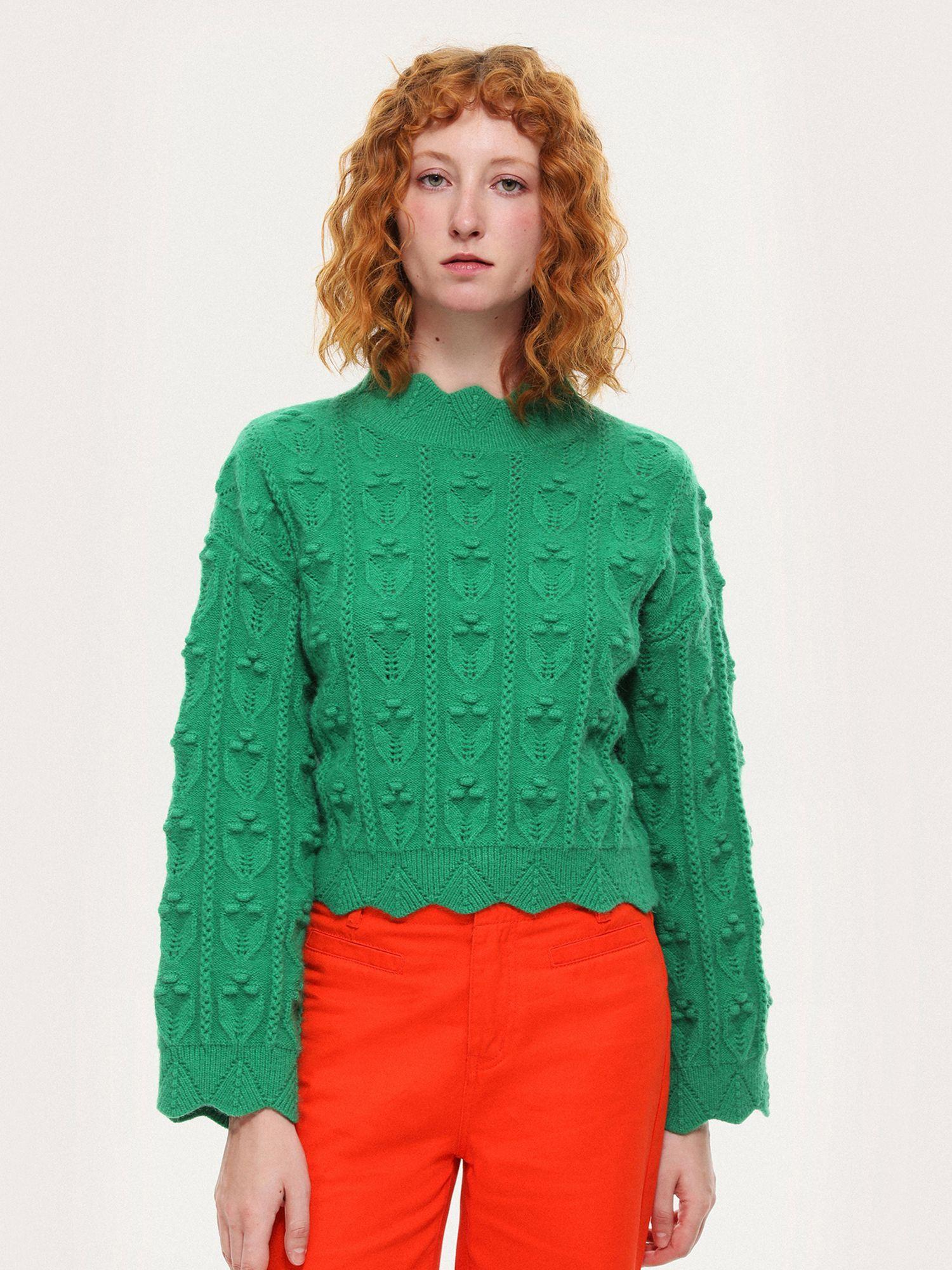 tractor green textured high neck sweater