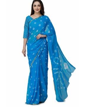 traditional tie and dye print saree with contrast border