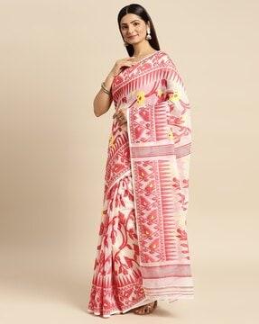 traditional bengal pure handloom cotton saree with woven designer saree