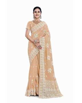 traditional floral embroidered saree